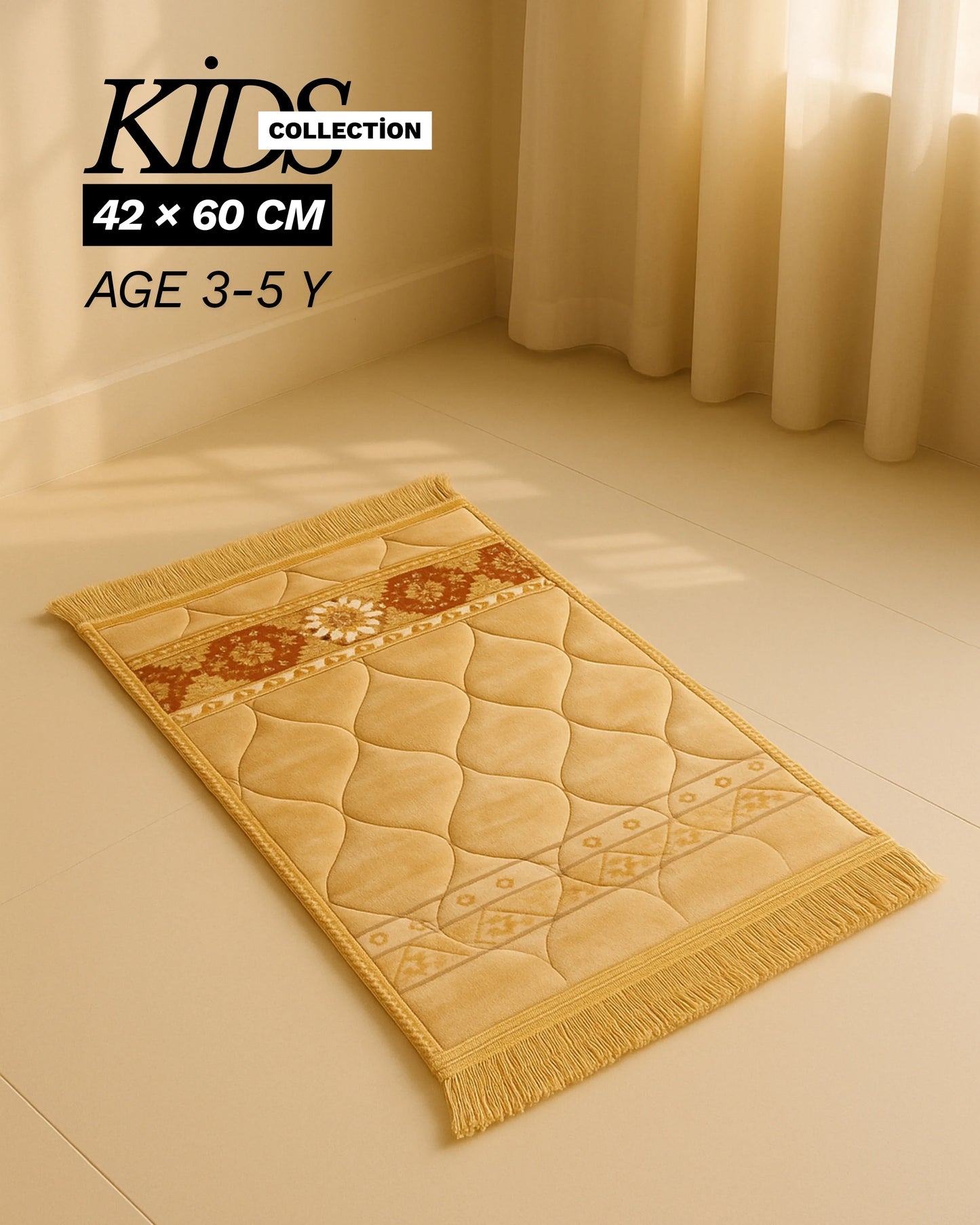 Kids collection Islamic prayer mat 42x60 cm with floral pattern and soft texture for age 3-5 years