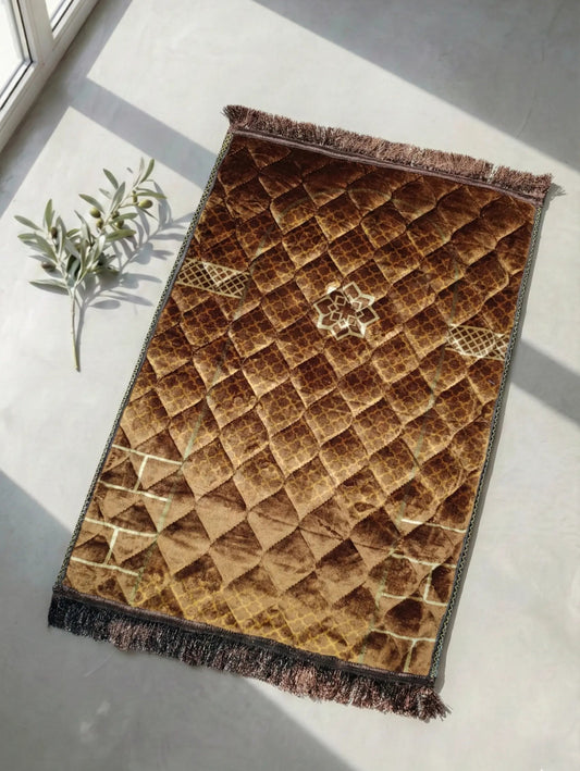 Al-Ihsan Cocoa Brown Velvet Quilted Prayer Mat