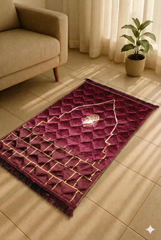 Maroon Gold Quilted Prayer Mat