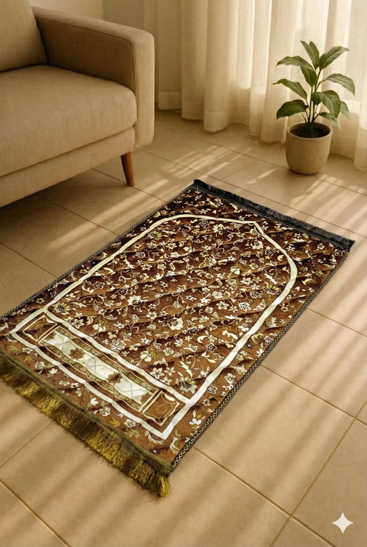 Floral Brown Quilted Prayer Mat
