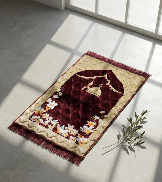 soft velvet jay namaz with floral patterns on a light floor